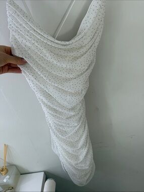 Strapless White Ruched Dress with Sparkle Embellishment